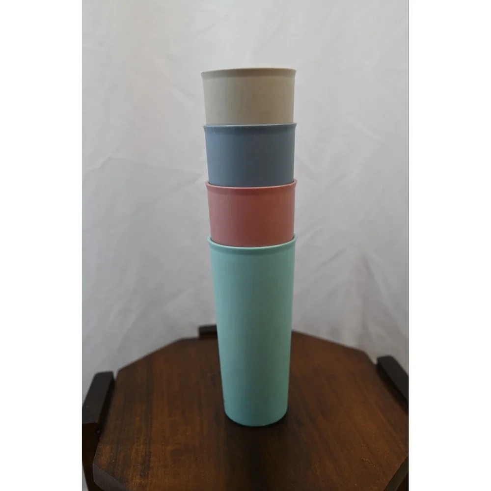 Vintage Tupperware Country Pastel Stacking Cups 107 Plastic Tumblers Set of 4